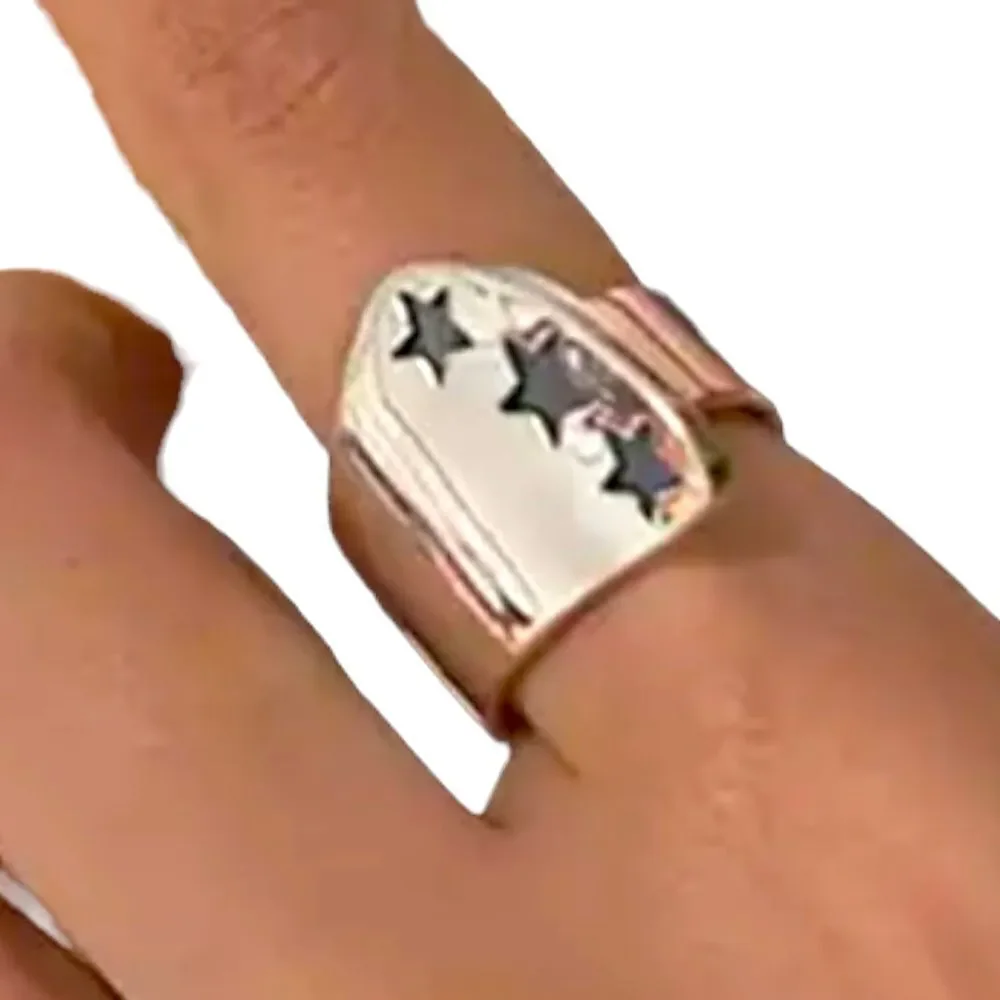 Sterling Silver Triple Cosmic Black Matte Stars Wide Tapered Band Ring